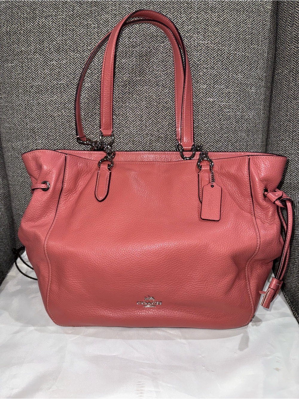 Coach F72650 Leather Elle Chain Tote Shoulder Bag In Tulip/Pink